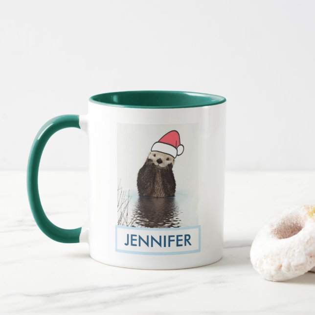 Mug Mignonne Otter portant un chapeau de Père Noël (Avec donut)
