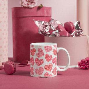 Mug Mignonne Rouge Doodled Heart Valentine's Day Motif