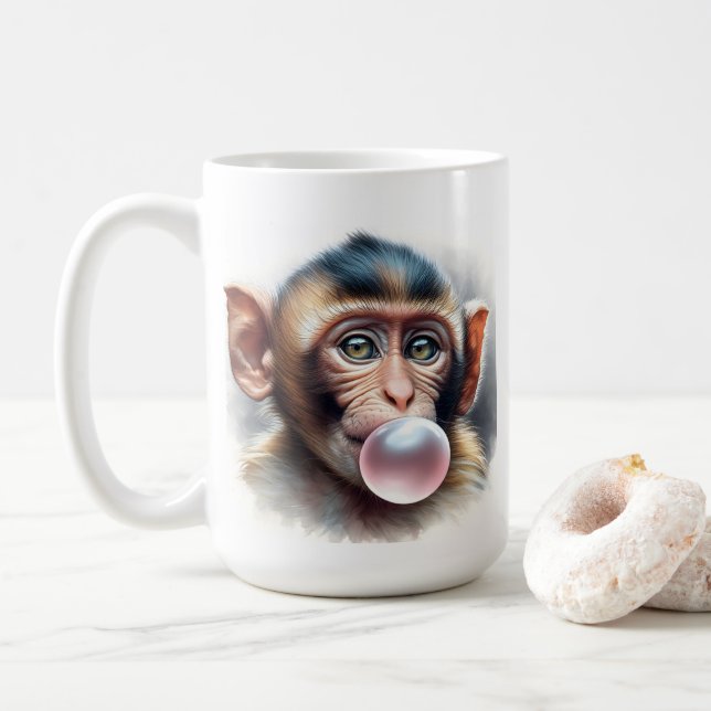 Mug Mignonne Singe soufflant des bulles de bulle de go (Avec donut)