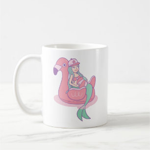 Mug Mignonne sirène sur le flotteur de la piscine de F