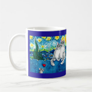 Mug Mignonne souris chat couple Starry Night Van Gogh