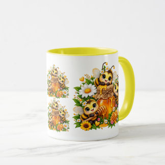Mug Mignonnes abeilles miel fleurs sauvages pot à miel