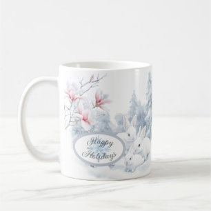 Mug Mignons lapins blancs en vacances d'hiver neige