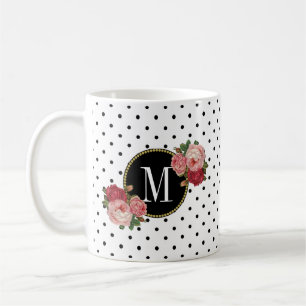 Mug Mignons Noir Blanc Points Rose Vintage Monogramme 