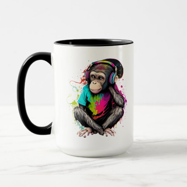 Mug Mignons Singe Écouter Musique, Musique Singe Obséd (Gauche)