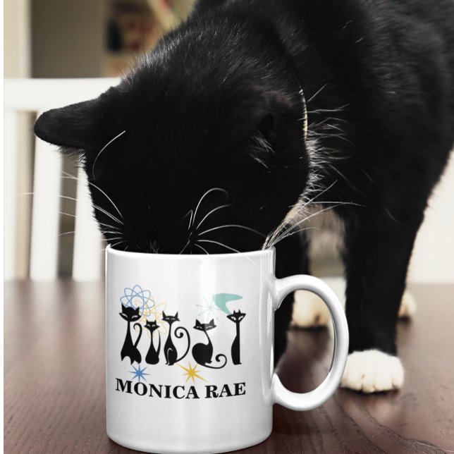 Mug Milieu du siècle moderne les années 50 Black Cats (Créateur téléchargé)