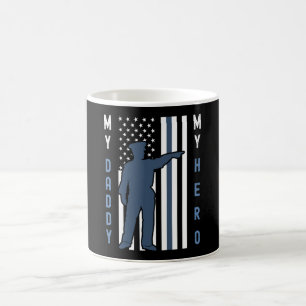 Mug Mince Ligne Bleue Flag Chemise Mon papa Mon héros 