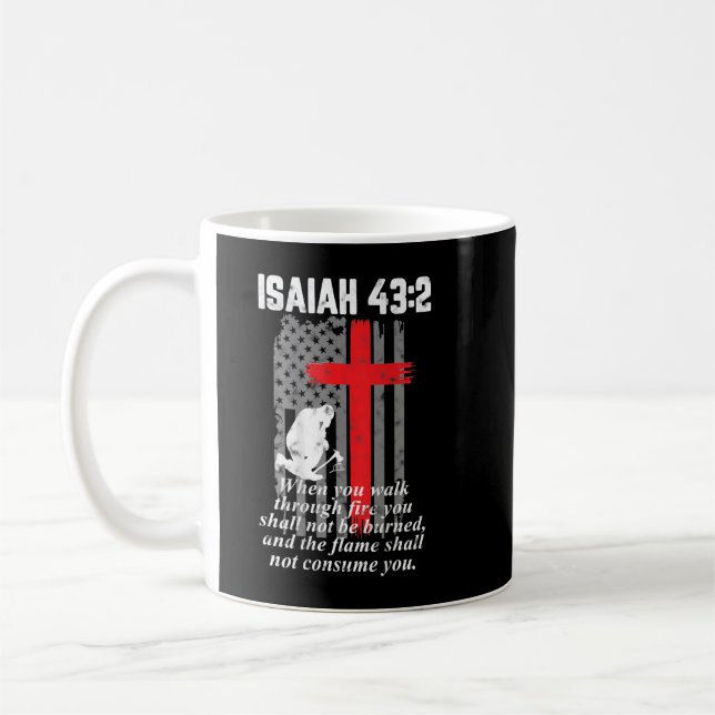 Mug Mince ligne rouge pompier Croix Bible Verse Amériq (Gauche)