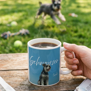 Mug Miniature Schnauzer Nom personnalisé Ciel Bleu Rét