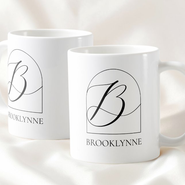 Mug Minimal Arch Black Script Initial B Name Monogram (Minimal Arch Black Script Initial B Name Monogram Coffee Mug)