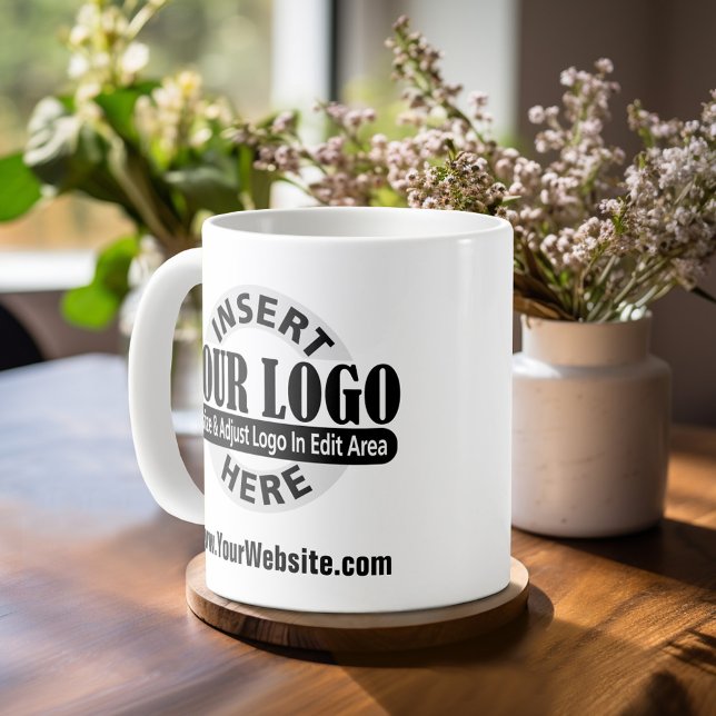 Mug Minimal Moderne Entreprise Ajouter Logo Texte Blan (Mug template with a Place for your logo and website or other text)