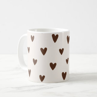 Mug Minimalist Brown Hearts Pattern | Aesthetic Neutra