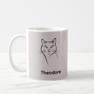 Mug Minimaliste en céramique blanche noir Chat simple