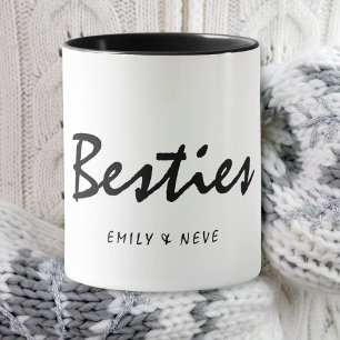 Mug Minimaliste noir et blanc Bestie Script Amis