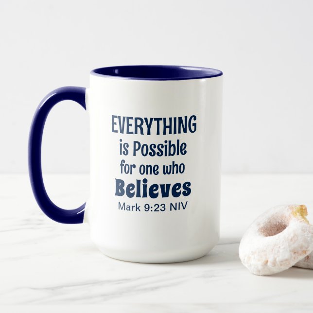 Mug Miracle Bible Verse Christian Faith Marine Blue (Avec donut)