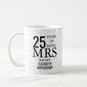 Mug Mme Right Fun 25e Anniversaire Cœurs d'Argent