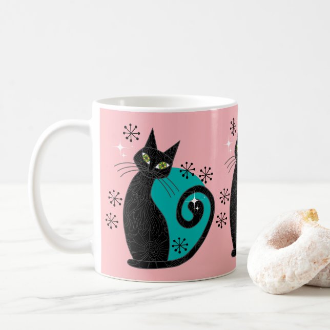 Mug Mmilieu du siècle moderne Atomique Chat Retro Adre (Avec donut)