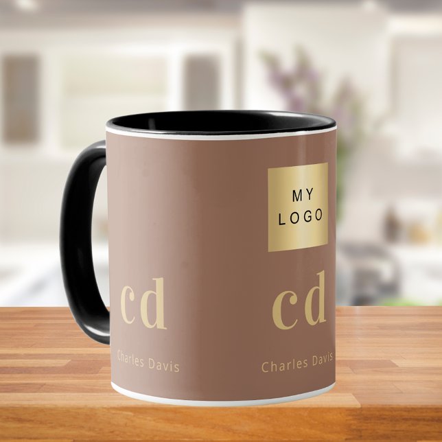 Mug Moca brun monogramme nom d'entreprise logo (Créateur téléchargé)