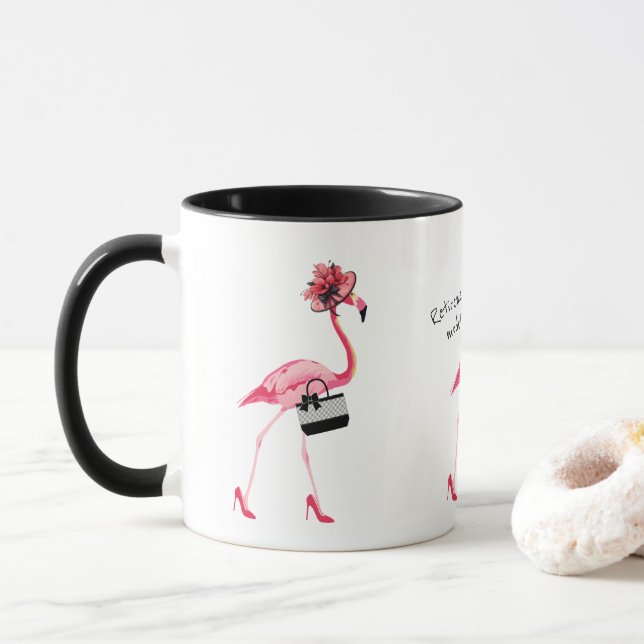 Mug Mode retraite ! Flamant rose rose chic (Avec donut)