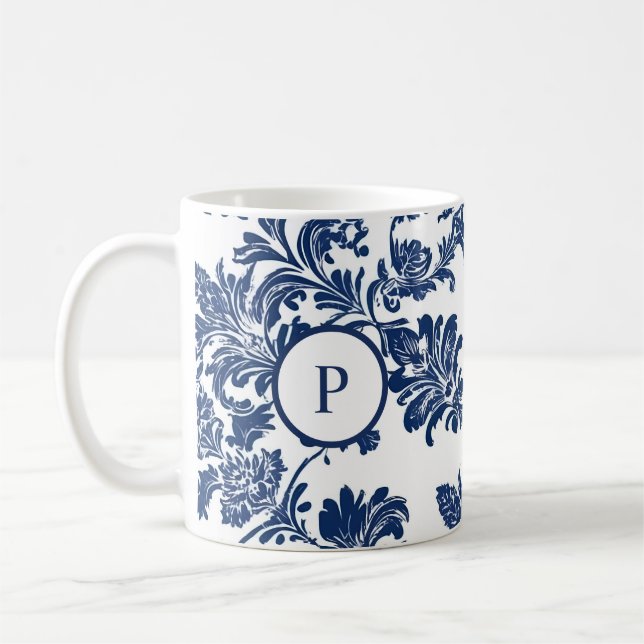 Mug Modèle bleu Damas de la marine classique (Gauche)