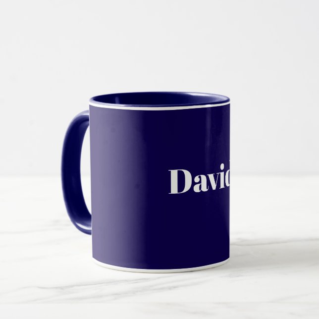 Mug Modèle Bleu Marine, Texte Blanc, Personnalisable, (Devant gauche)