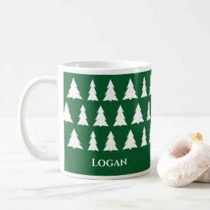 Mug Modèle d'arbre de Noël vert moderne avec nom