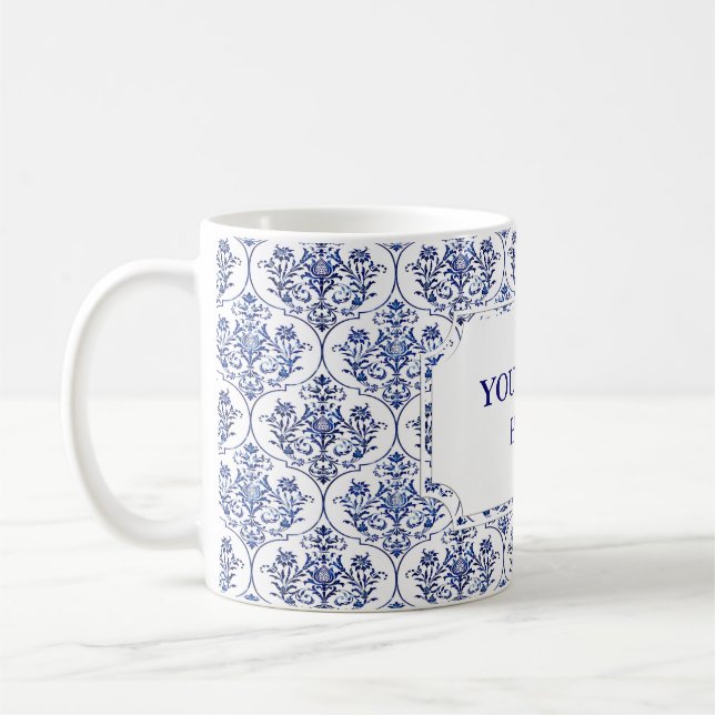 Mug Modèle de damas fleuri - bleu (Gauche)