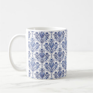Mug Modèle de damas fleuri - bleu