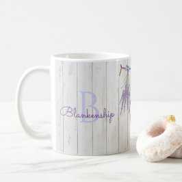 Mug Modèle de monogramme à fleurs de lavande rustique