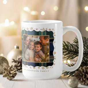 Mug Modèle de photo à carreaux bleus classiques de Noë