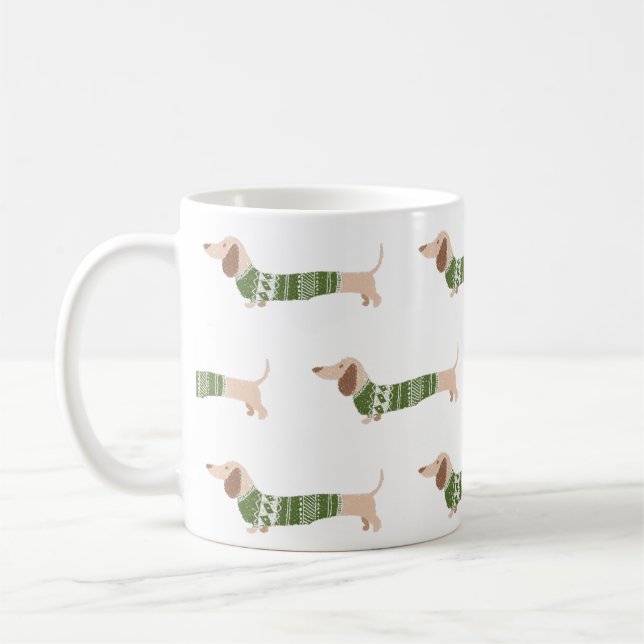 Mug Modèle de Sweat de Noël Vert Moche avec Dachshund (Gauche)