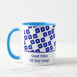 Mug Modèle floral customisé à quatre yeux bleus