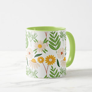 Mug Modèle floral jaune or et blanc ivoire
