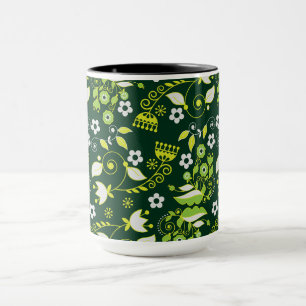 Mug Modèle floral scandinave moderne vert foncé