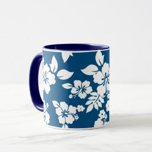 Mug Modèle floral turquoise bleu et blanc Hibiscus