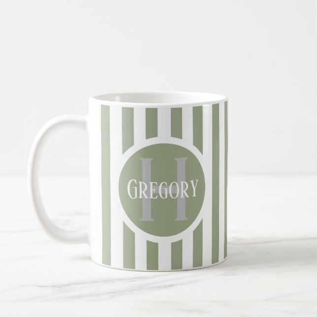 Mug Modèle rayé vert C22 Nom long initial (Gauche)