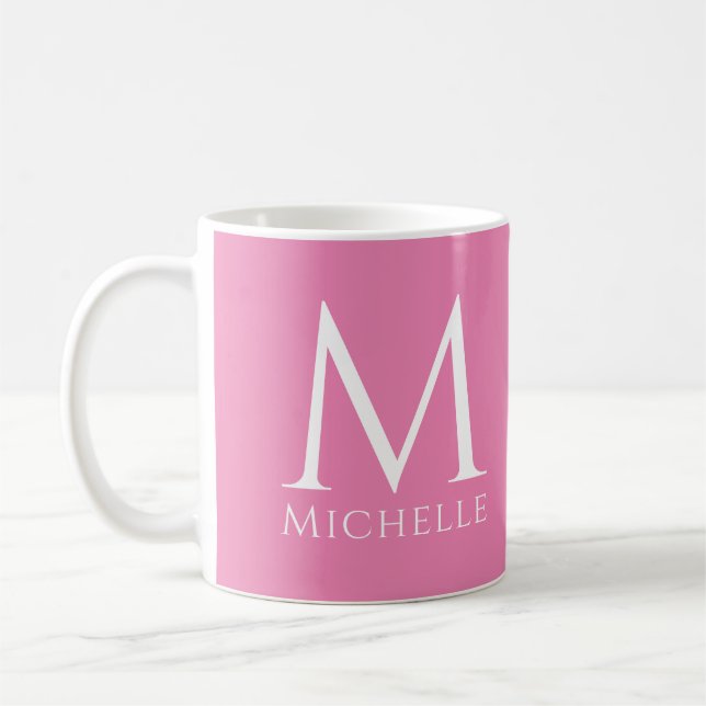 Mug Modèle rose Monogramme Nom initial Personnalisable (Gauche)