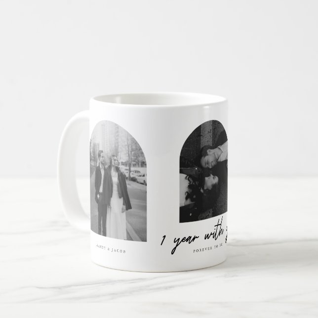 Mug Modern 1st Anniversary Couple 3-Photo Arch (Devant gauche)