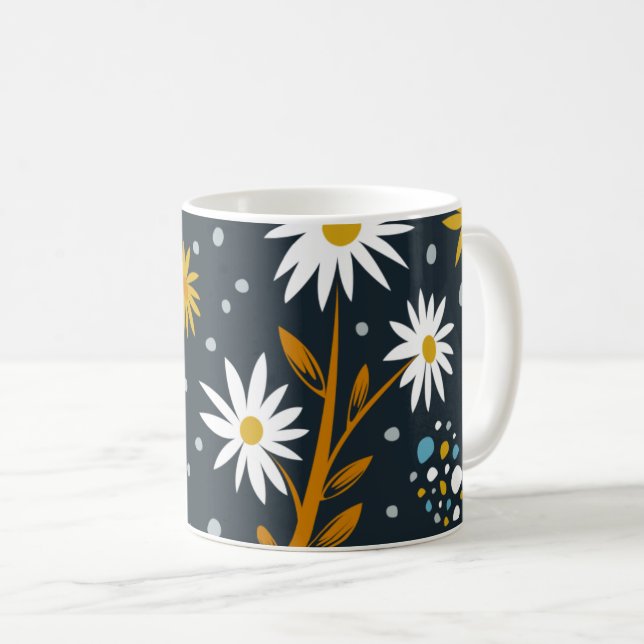 Mug Modern Daisies Pattern on Dark Blue (Devant droit)