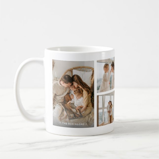 Mug Modern Family Name 6-Photo Collage Custom (Gauche)