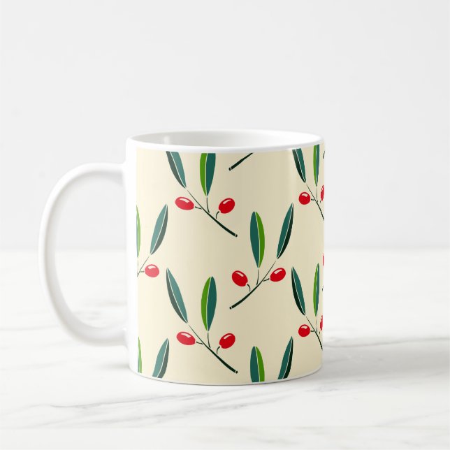 Mug Modern Illustrated Red Berries Pattern (Gauche)