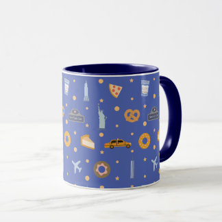 Mug Modern NYC Icons & Landmarks Pattern Royal Blue 