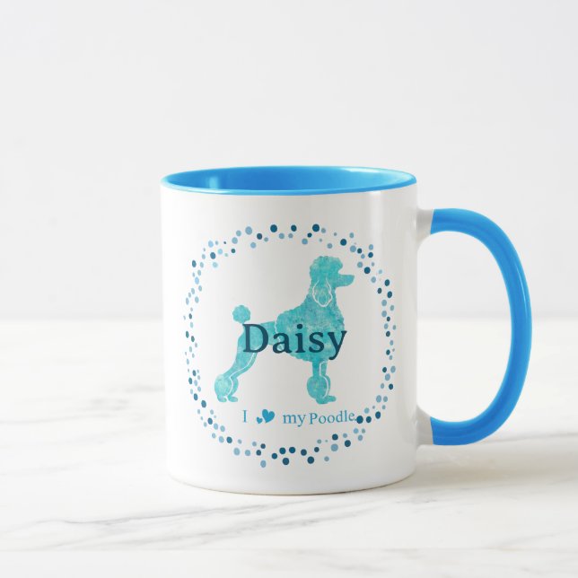 Mug Modern Pastel Blue Poodle | Custom Name & Photo (Droite)