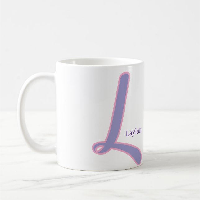 Mug Modern Pink & Purple Monogram Personalized Name L (Gauche)