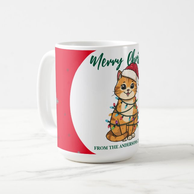 Mug modern red merry cat snowflake christmas kitten Ca (Devant gauche)