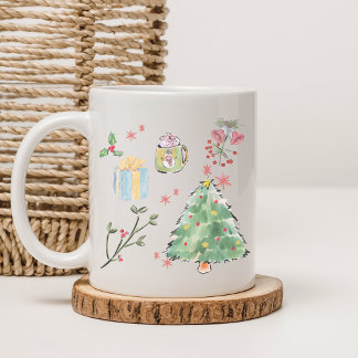 Mug Modern Watercolor Christmas Tree Holiday Coffee