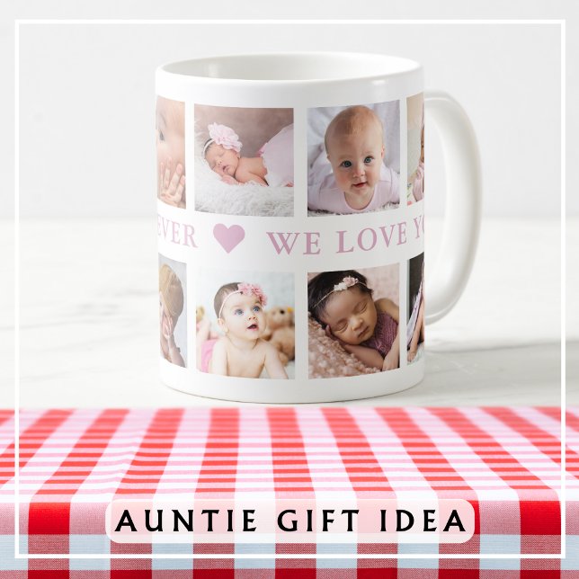 Mug Moderne 12 Photo Collage Rose Meilleure Tante Jama (Modern 12 Photo Collage Pink Best Auntie Ever Coffee Mug-Aunt Gift Idea)