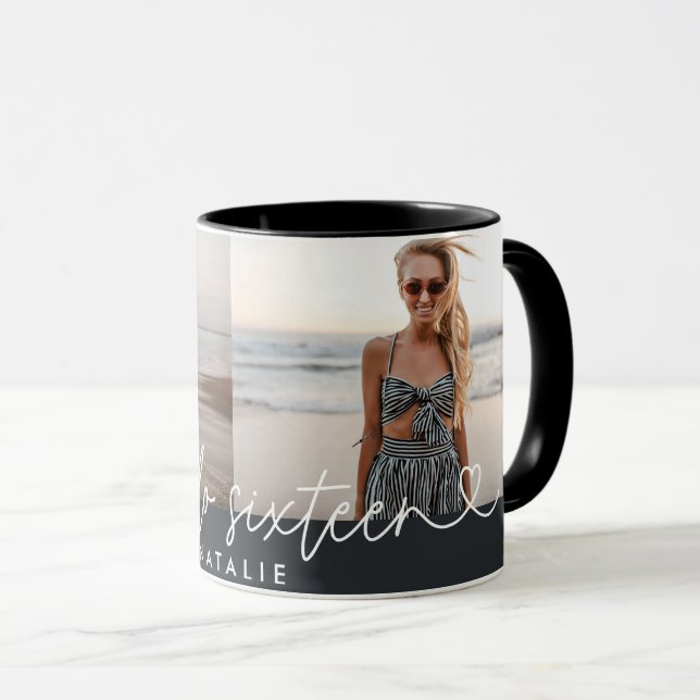 Mug Moderne 16e anniversaire simple élégant script élé (Devant droit)