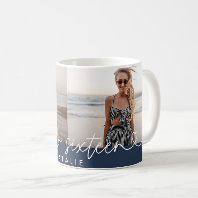 Mug Moderne 16e anniversaire simple élégant script élé (Devant droit)