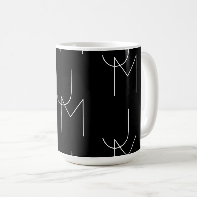 Mug Moderne 2 Initiales Motif | Noir & Blanc (Devant droit)